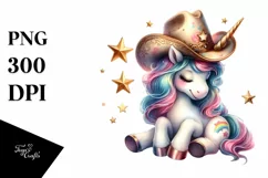 Shimmering Star Cowboy Hat Unicorn | Clipart Product Image 3
