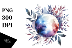 Vibrant Abstract Moon with Foliage | Clipart Product Image 1