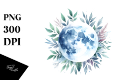 Vibrant Abstract Moon with Foliage | Clipart Product Image 1