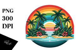 Tropical Island Rainbow Sunset, Vector Style PNG Product Image 1