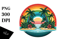 Tropical Island Rainbow Sunset, Vector Style PNG Product Image 1