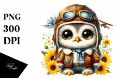 Colorful Baby Owl in Aviator Suit | Sublimation | Clipart Product Image 3