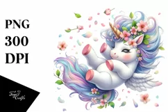 Cute Baby Unicorn Tumbling with Spring Petals in the Wind | Product Image 1