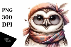 Smiling Owl with Silk Scarf | Sublimation Clipart Product Image 1