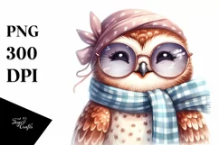Stylish Owl with Silk Scarf | Sublimation Clipart Product Image 1