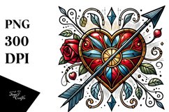 Tattoo Style Stained Heart with Arrow, Summer PNG Product Image 1