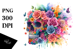 Colorful Skull Made of Flowers PNG Product Image 1