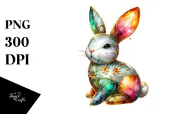 Colorful Bunny on Splashy Background PNG Product Image 1