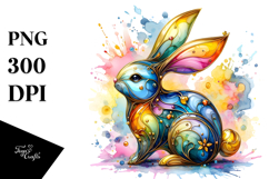 Colorful Bunny on Splashy Background PNG Product Image 1