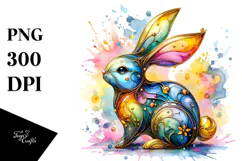 Colorful Bunny on Splashy Background PNG Product Image 1