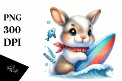 Colorful Baby Snowshoe Hare on Surf Board | Clipart Product Image 1