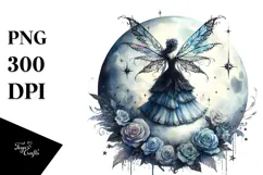 Gothic Fairy on Moon, Watercolor PNG Product Image 1