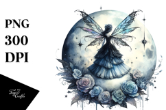 Gothic Fairy on Moon, Watercolor PNG Product Image 1