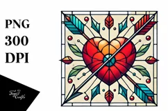 Retro Stained Heart with Arrow, PNG Product Image 1