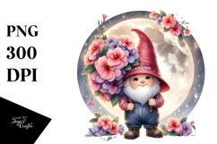 Gnome with Impatiens Floral Frame PNG Product Image 1