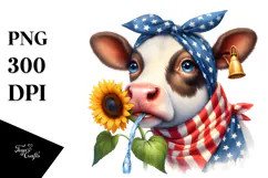 Cow Portrait Wearing Bandana | Clipart Product Image 1