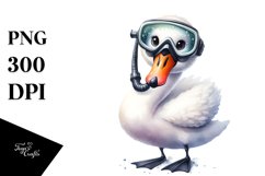 Funny Watercolor Swan with Scuba Helmet | Clipart Product Image 1