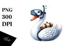 Funny Watercolor Swan with Scuba Helmet | Clipart Product Image 1
