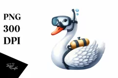 Funny Watercolor Swan with Scuba Helmet | Clipart Product Image 1
