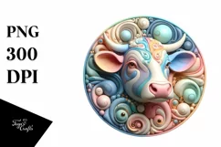Colorful 3D Round Cow Ornament PNG Product Image 1