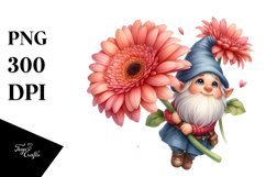 Floating Cute Gnome with Gerbera PNG Product Image 1