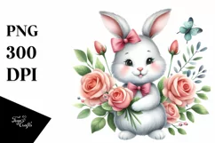 Easter Bunny with Roses , Clipart |T-shirt, Mug PNG Product Image 1