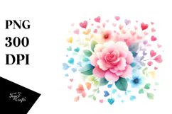 Simple Flower with Hearts, PNG Product Image 1