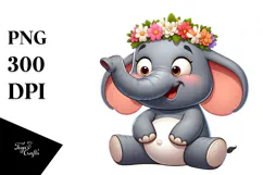 Innocent Elephant with Flower Crown PNG Product Image 1
