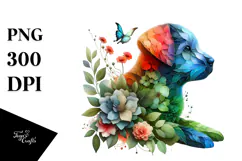 Vibrant Puppy with Abstract Flowers PNG Product Image 1