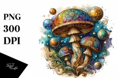 Mystical Celestial Mushroom Watercolor PNG Product Image 1