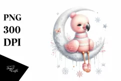 Pastel Baby Flamingo on Moon PNG Product Image 1