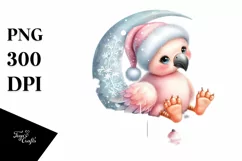 Pastel Baby Flamingo on Moon PNG Product Image 1