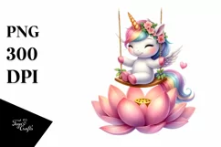 Cute Pastel Unicorn Swing Watercolor Clipart Product Image 3