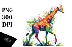 Vibrant Giraffe with Plant Leaves PNG Product Image 3