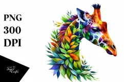 Vibrant Giraffe with Plant Leaves PNG Product Image 1