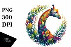 Vibrant Giraffe with Plant Leaves PNG Product Image 1
