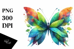Vibrant Butterfly with Plant Leaves PNG Product Image 3