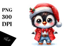 Watercolor Baby Penguin Santa Suit Raincoat Product Image 3