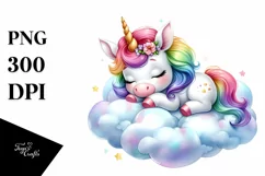 Colorful Baby Unicorn Watercolor Napping Product Image 1