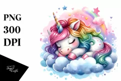 Colorful Baby Unicorn Napping on Cloud Watercolor Product Image 3