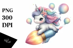 Cute Baby Unicorn Riding on Comet | Clipart Product Image 3