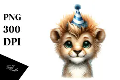 Cute Baby Lion with Party Hat PNG Product Image 1
