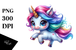 Running Baby Unicorn with Cool Haircut, Watercolor PNG Product Image 1