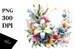 Colorfull Floral Frame with Pink Lilies PNG Product Image 3