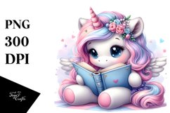 Watercolor Cute Unicorn Reading Product Image 1