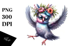 Agressive Dove with Floral Wreath PNG Product Image 1