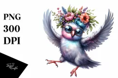 Agressive Dove with Floral Wreath PNG Product Image 1
