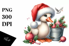 Adorable Goose in Santa Hat with Christmas Ornaments PNG Product Image 1