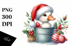 Adorable Goose in Santa Hat with Christmas Ornaments PNG Product Image 1