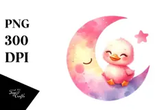 Colorful Baby Duck Smiling on Moon PNG Product Image 1